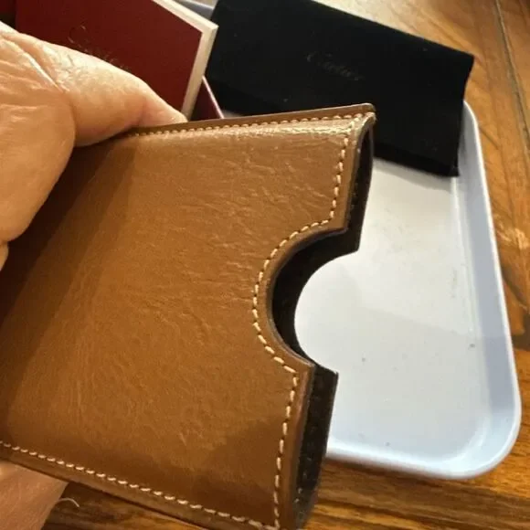 Cartier’ Les Must Caramel Goatskin Leather Phone Case With Dust Bag, Box, Cards - Picture 9 of 15